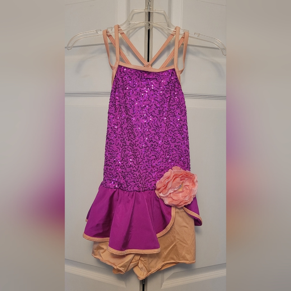 Girl Weissman 12454 Sequin & Purple Skirt Biketard Dance Costume Sz XLC